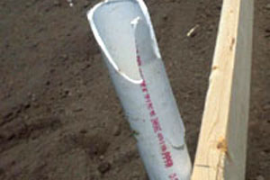 Figure 3. Ground posts damaged during pounding. This can be prevented by pounding on a 2"x4" rather then directly on the PVC pipe.
